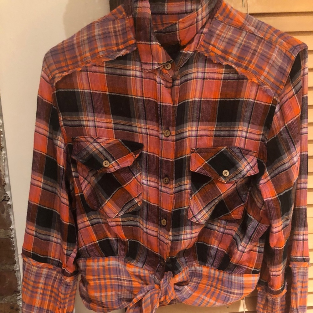 NWT free people front tie plaid button down